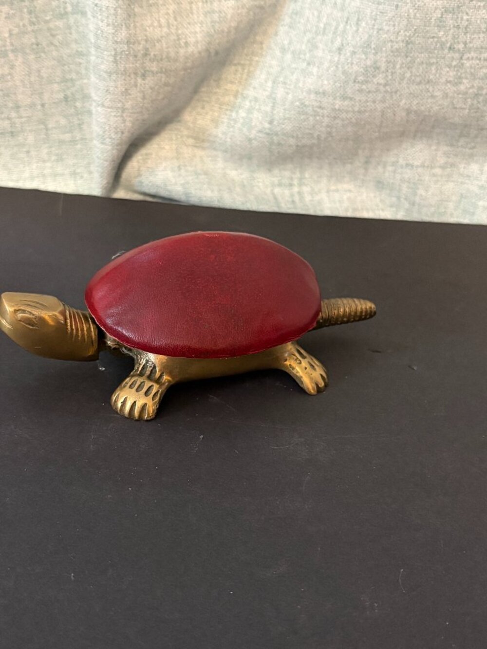 Vintage Leather and Brass Turtle Wind-Up Bell